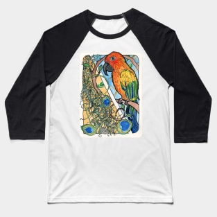 Sun Conure with Feathers and Sunflower Seeds Watercolor Print Baseball T-Shirt